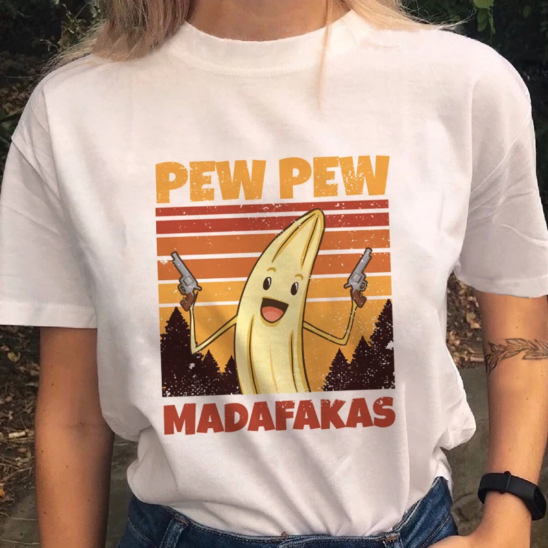 Женская футболка с принтом Pew Madafakas белая графическим бананов лето 2020 | одежда