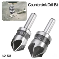 2pcs 5 flute countersink drill bit hss 82 degree point angle chamfer chamfering cutter 14 round shank for power tool 40p