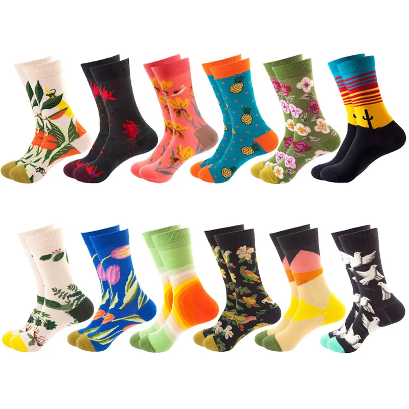 Женские/мужские счастливые носки с милым принтом цветочным рисунком фрукта