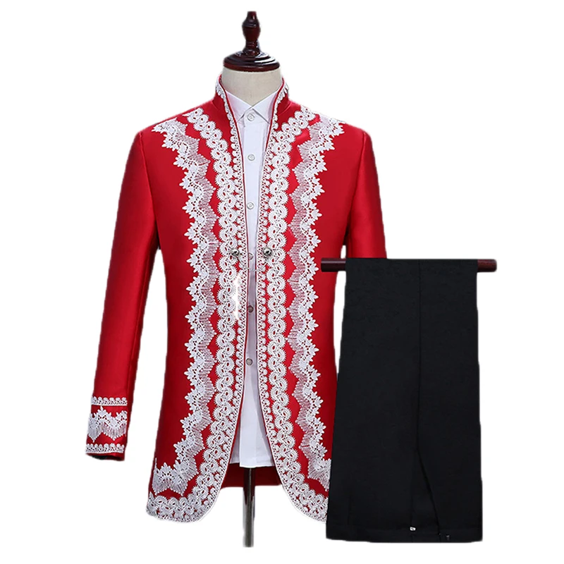 

2021 Classic Men's Suits Set Europe Gothic Style Slim Fit Blazer Palace Suits White Red Suit Men Wedding for Prom Costume Homme