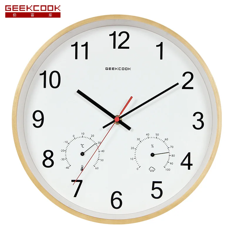 Прозрачное небо Простые изгибные деревянные настенные часы с термогигрометром и множественными функциями для гостиной и спальни