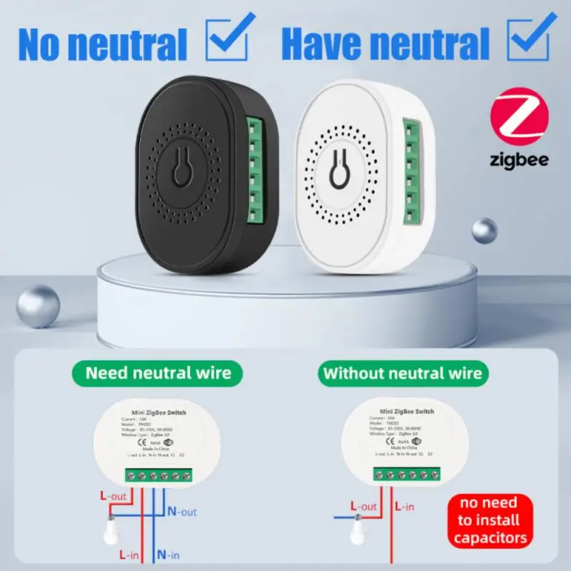 

16A No Neutral Wire Tuya ZigBee Smart Switch Gateway Mini Breaker Support 2 Way Control Work With Alexa Google Home Gateway
