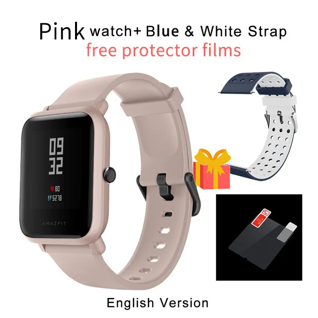 pink a blue strap 1 год гарантии Amazfit Bip Lite Смарт-часы, глобальная версия, 45 дней Срок службы батареи 3ATM в соответствии со стандартом водонепроницаемости Smartwatch для Xiaomi - Цвет: pink a blue strap