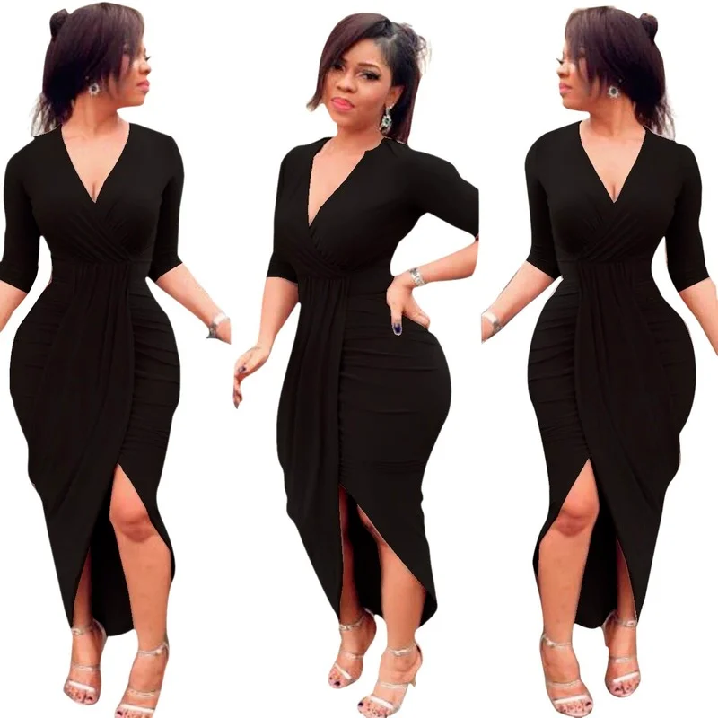 

2021 сексуальное платье с глубоким V-образным вырезом, вечернее платье, женское Плиссированное асимметричное платье, однотонное соблазнитель...