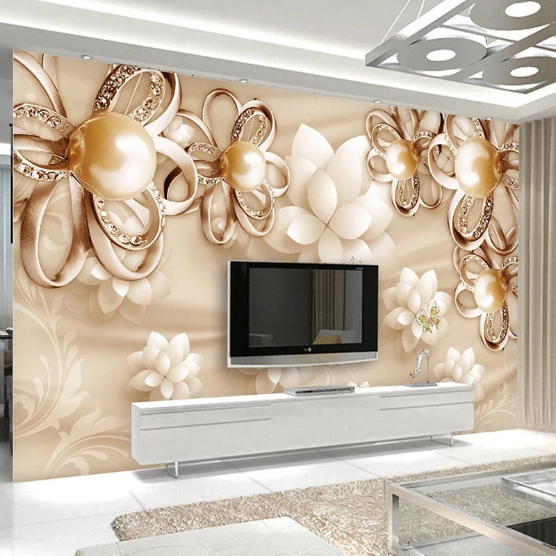 Custom Mural Wallpapers Home Decor 3D Golden Pearl Flower Jewelry Living Room Bedroom TV Background Photo Wallpaper Papier Peint |