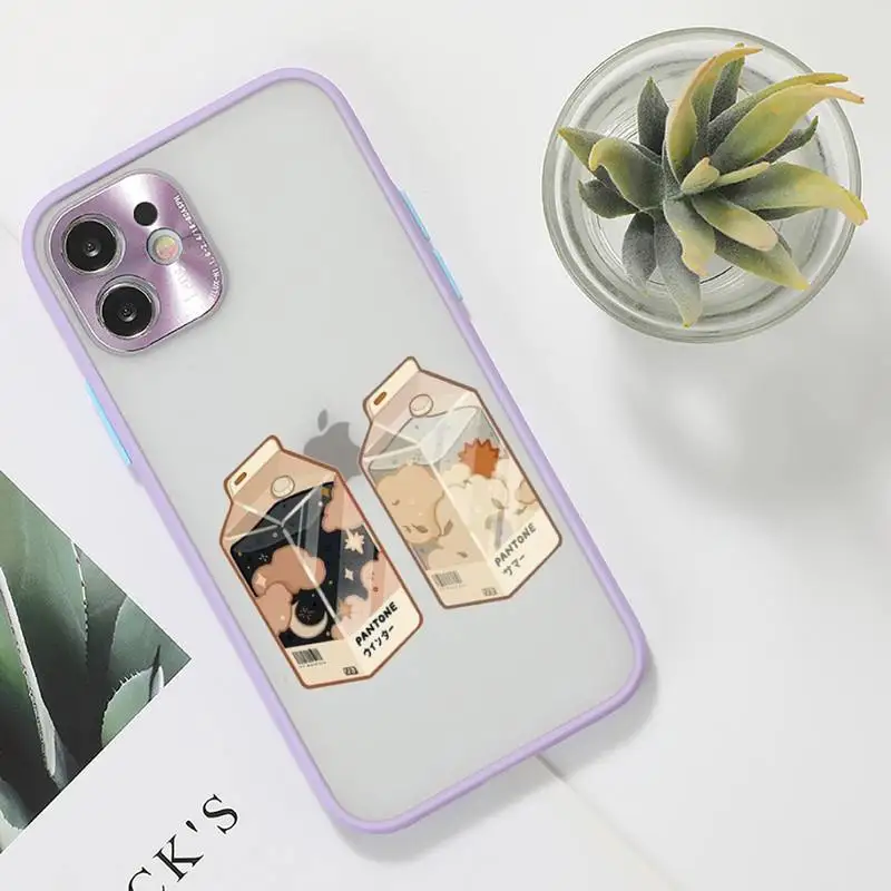 

Japanese Strawberry Milk food Phone Case For iPhone 12 11 Mini Pro XR XS Max 7 8 Plus X Matte transparent Purple Back Cover