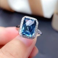 new light luxury temperament rectangular simulation sea blue topaz full diamond color treasure adjustable ring for women jewelry