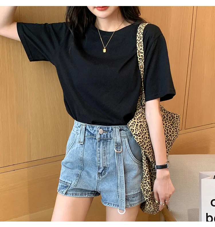 

2021 new fashion T-shirt Cotton Round Neck Slim Short Sleeve Womens