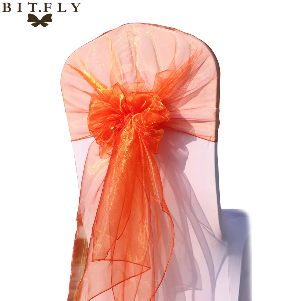 50 шт. новые персиковые свадебные чехлы для стульев из органзы с поясом вечеринки