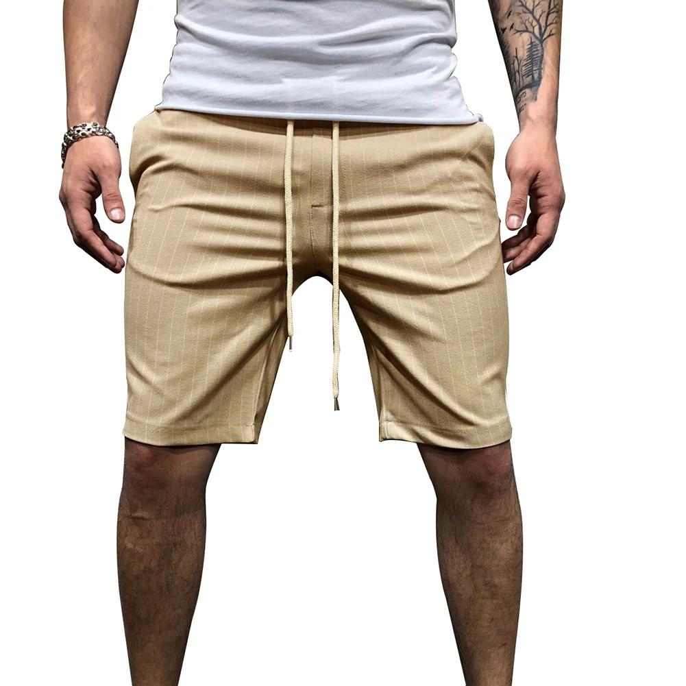 Мужские спортивные шорты FIF66 облегающие дышащие в полоску со средней талией для