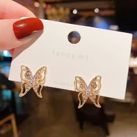 korea hot sale fashion jewelry exquisite elegant copper inlaid zircon earrings small smart butterfly earrings for women