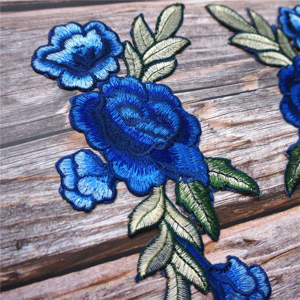 2 шт. королевские синие розы пришить железные нашивки Вышитые свадебное платье