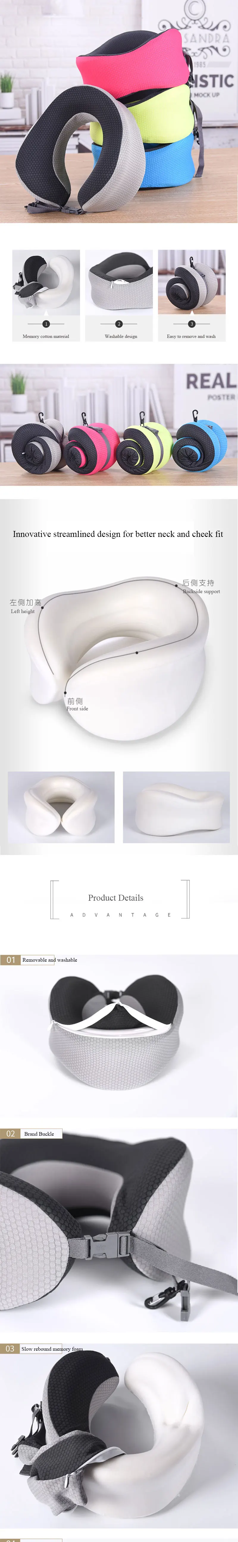 Soft Travel Neck Pillow Light Weight Memory Foam Cushion Support Neck Headrest U Pillow Rollable Pillows for Plane Car Office