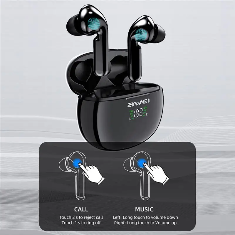 

Original AWEI T15P T28P Wireless Bluetooth Earphone TWS V5.0 Waterproof HD Clear Call Earbuds w/LED Digital Display Charger Case