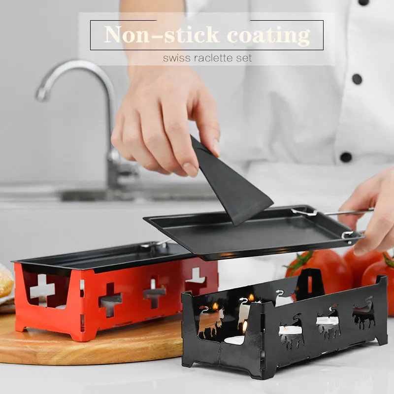 

1pcs Portable Non-Stick Metal Cheese Grill Plate Raclette Oven Rotaster Baking Tray Stove Set Home Kitchen Baking Cooking Tools