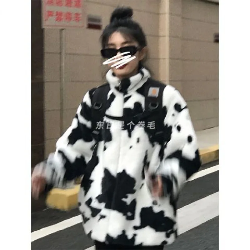 

Autumn And Winter Jacket Women Cow Coat Loose Soft Imitation Rabbit Wool Parka Manteau Veste Femme Hiver Harajuku Lovely Outwear