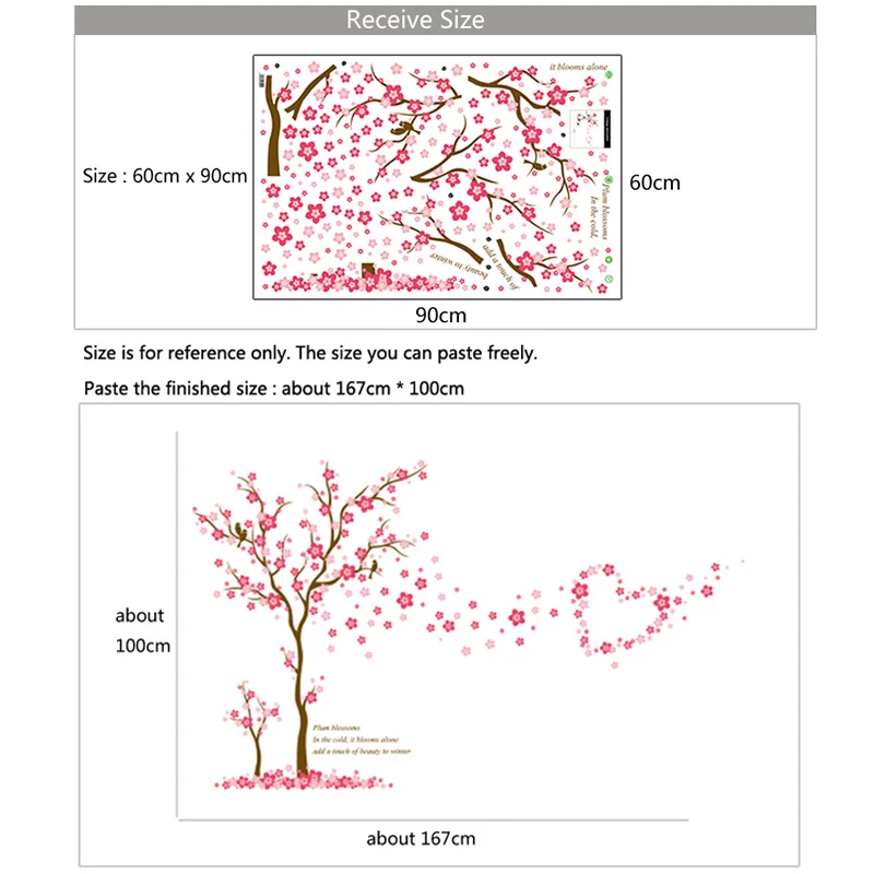 3D Pink Plum Flower Tree Love Wall Stickers PVC Living Room Bedroom Background Decoration Mural Art Decals Home Decor Sticker | Дом и сад