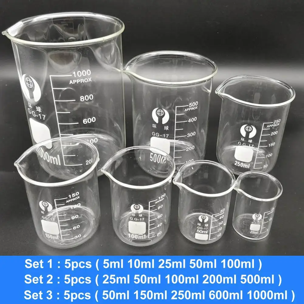 

Стеклянный мерный стакан Pyrex 100, 5 шт./компл., 5/10/25/50/150/200/250/500/600/1000/лабораторный стакан мл, для лабораторного или кухонного использования