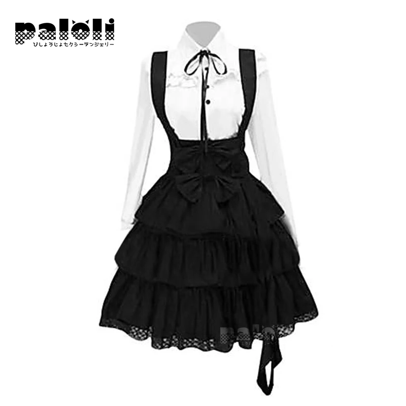 

Платье-рубашка женское классическое, готическое винтажное платье в стиле Лолита, аниме-косплей для девушек, милое черное платье до колена с ...