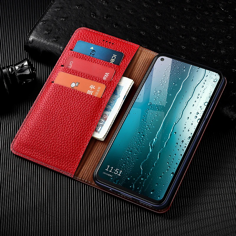 Litchi Patter Genuine Leather Magnetic Flip Cover For XiaoMi Redmi Note 4 4X 5 6 7 8 8T 9 9S 10 Pro Case Luxury Wallet images - 6