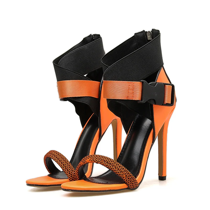Летние женские босоножки на высоком каблуке 11,5 см; Stiletto Valentine; цвет оранжевый, зеленый; Туфли-гладиаторы на платформе; персиковые туфли; женские туфли-лодочки