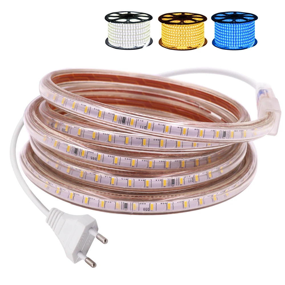 Светодиодная лента 220 В 3014 SMD 120 светодиодов/м водонепроницаемая гибкая теплая