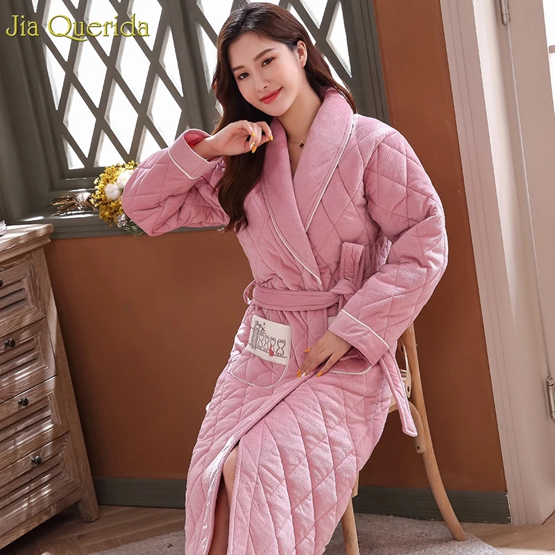 3 слоя толстый бархат флисовая подкладка теплый длинный халат шикарный карман