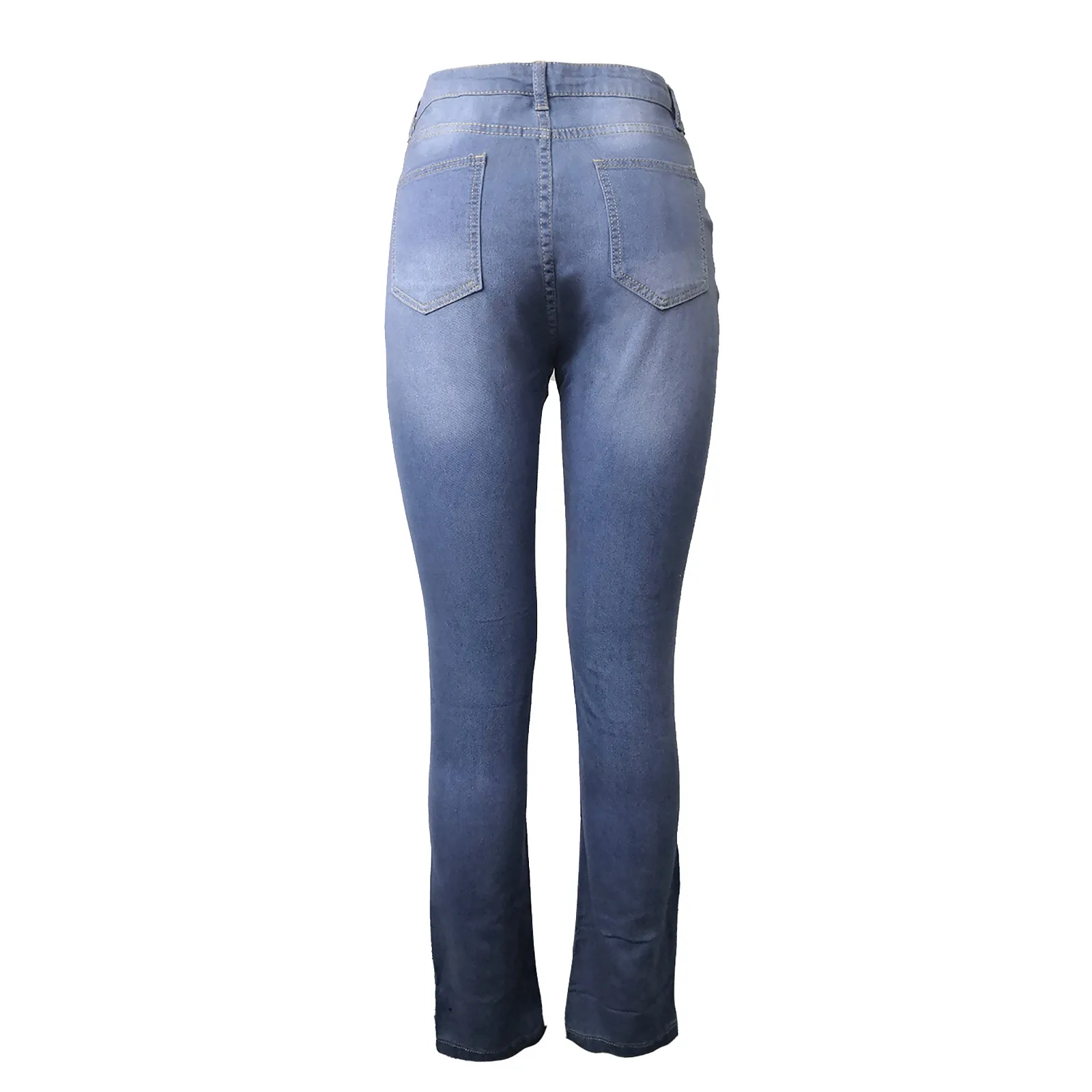 

2021 New Solid Colour Pockets Holes Lace-up Cuffs High-Waisted Elasticity Pencil Jeans Women's Fashion Casual Skinny Long Pants