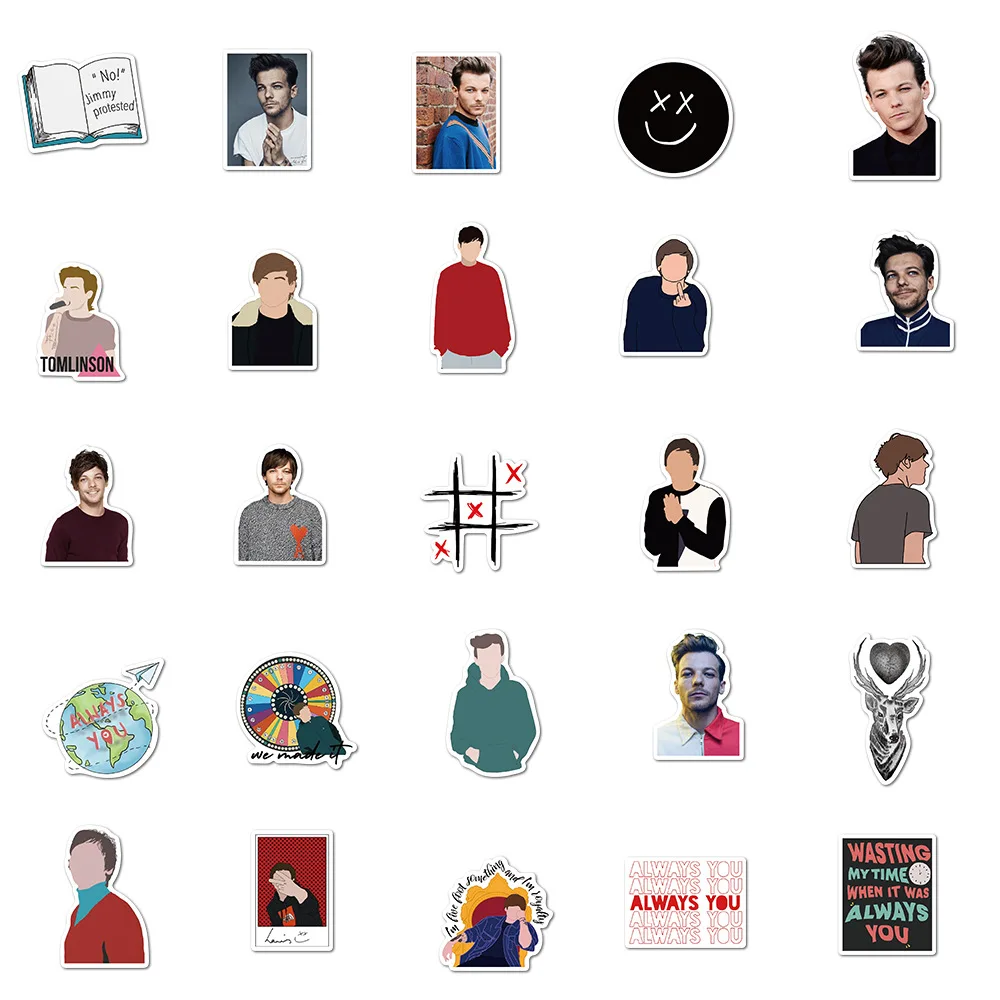 Pegatinas de Singer Louis Tomlinson para ordenador port&aacute;til, almohadilla de botella de agua de PVC, pegatina de juguete impermeable, 10/50 Uds.-4