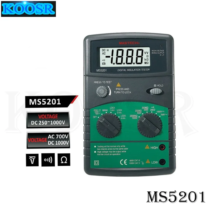MasTech MS5201 Цифровой тестер сопротивления изоляции Megger Megometro Mega Ohm звуковая и