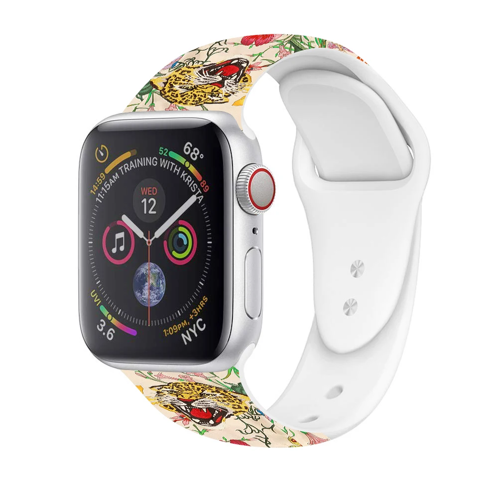 Рождественский подарок, ремешок для Apple watch 5, 4, 3, 2, 1, полосы 40 мм, 44 мм, силиконовый ремешок с цветочным принтом для iWatch Series 5, 4, 3, 2, 38 мм, 42 мм