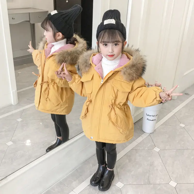 

Стеганая Одежда для девочек, зимняя, с вельветовой подкладкой, 2021, в Корейском стиле