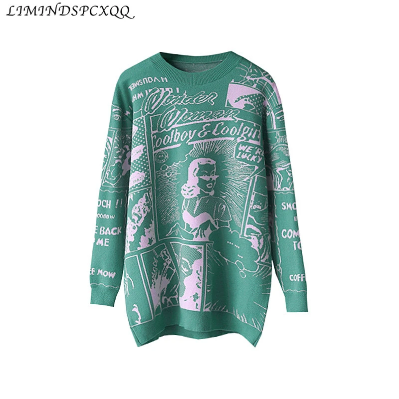 

Harajuku комплект из двух частей с вышивкой Женские свитера в Корейском стиле на каждый день с круглым вырезом и длинными рукавами пуловеры для ...