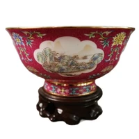 chinese old porcelain painting gold pastel landscape patterned big bowl
