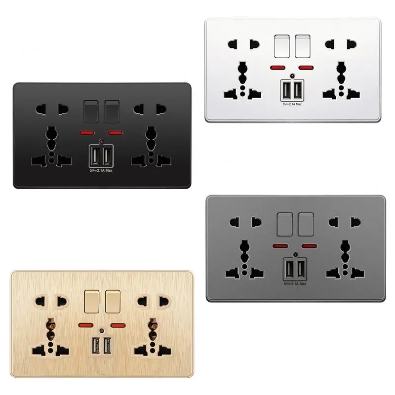 

Multifunction UK 13A Wall Socket Push Button 2.1A Double USB Charging Ports