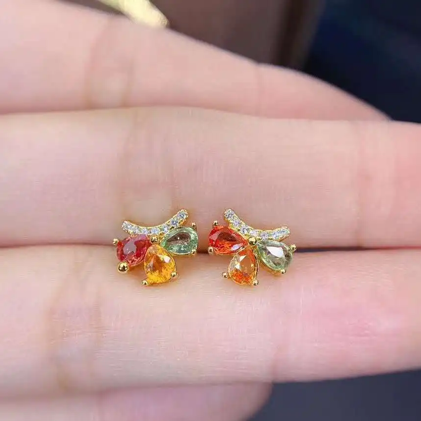 

Натуральный Цвет Сапфир Серьги-пуссеты S925 серьги из чистого серебра тонкой моды, держащих букет невесты на свадьбе, ювелирные изделия для женщин Бесплатная доставка MeibaPJFS