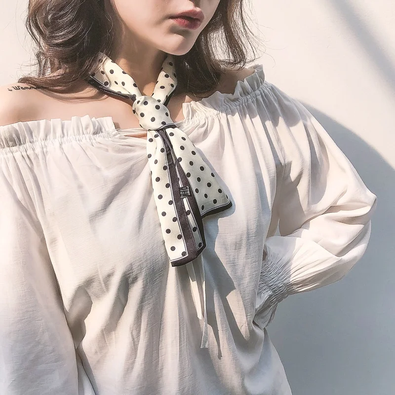 

Fashion Scarfs Women silk Scarf Wraps Elegant Dot Head scarf Neck Hair Tie Band
