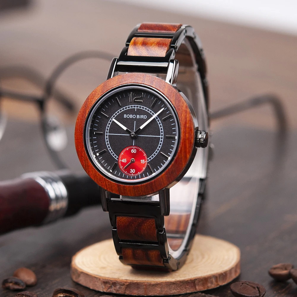 BOBO BIRD женские часы reloj mujer деревянные женские часы кварцевые zegarek damski деревянные с металлом в подарочной коробке