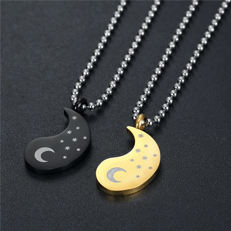 

Fashion Stainless Steel Yin Yang Tai Chi Necklace Creative Sun Moon Pattern Round Couple Pendant Jewelry Gifts For Friends