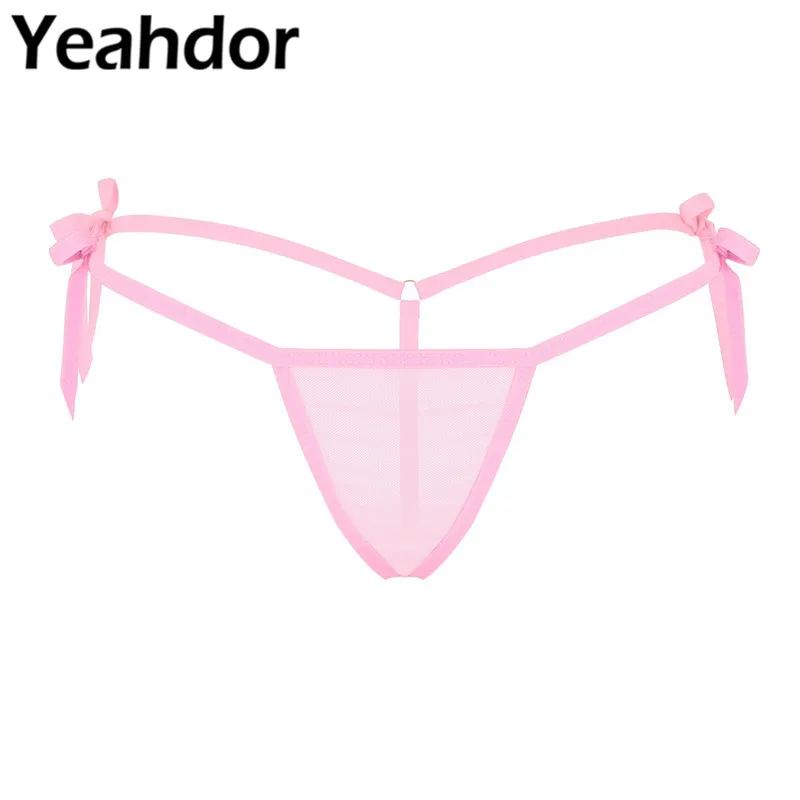 Женское Прозрачное нижнее белье в сетку сексуальные трусики с завязками на боку