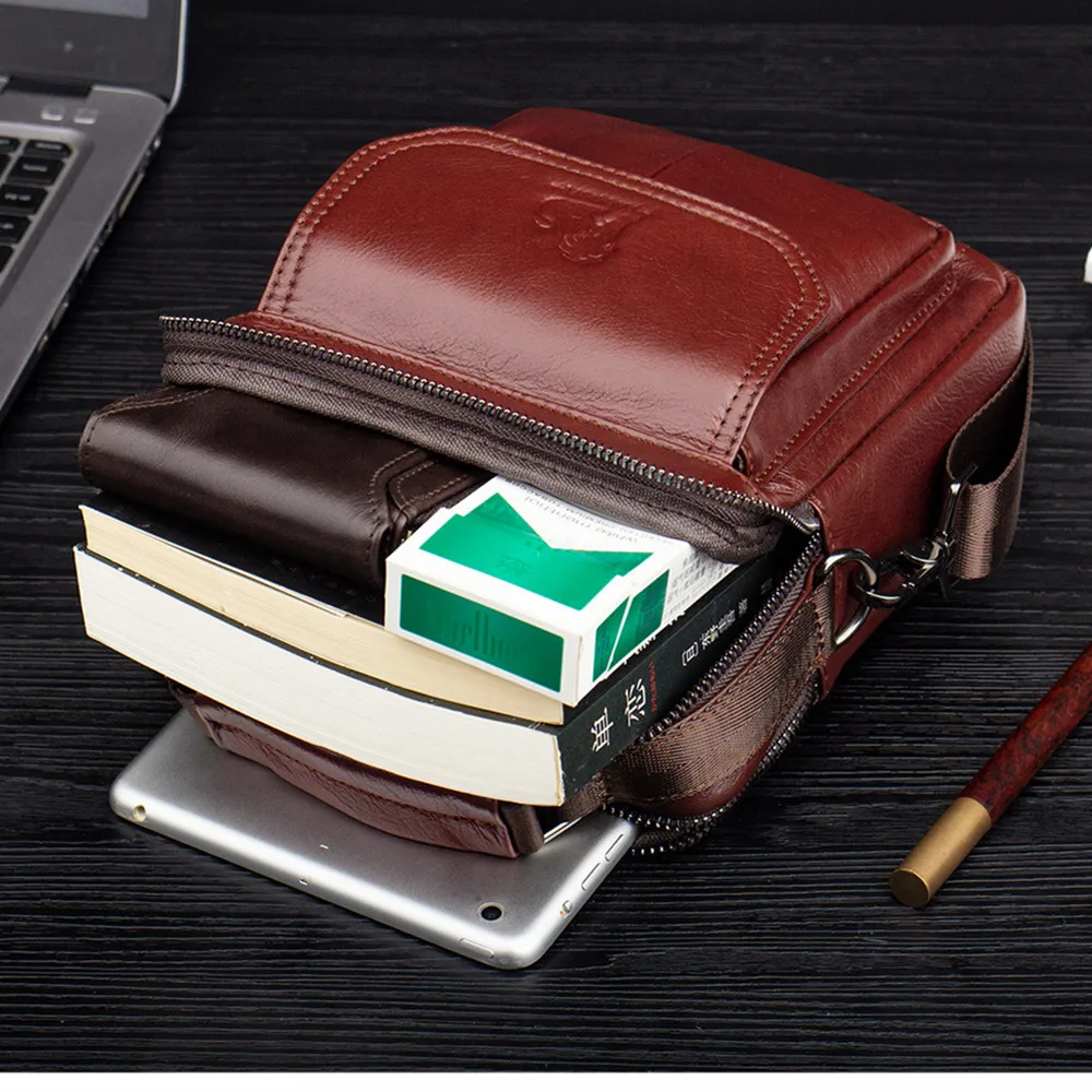 

2020 Men's Genuine Leather Hangbag Vintage Messenger Bag Cow Leather Male Casual Multifunction Crossbody Bag Man Shoulder Bags
