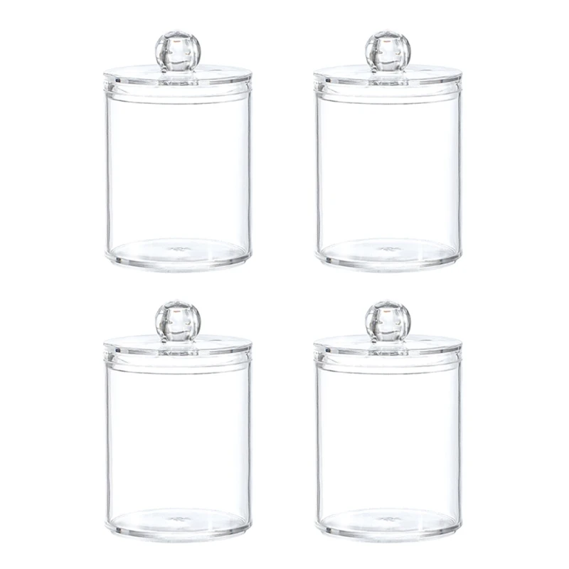 

2/4 Pcs Qtips Storage Box Round Dispenser Container Holder Clear Cotton Ball Pad Cotton Swab Organizer Jar with Lid