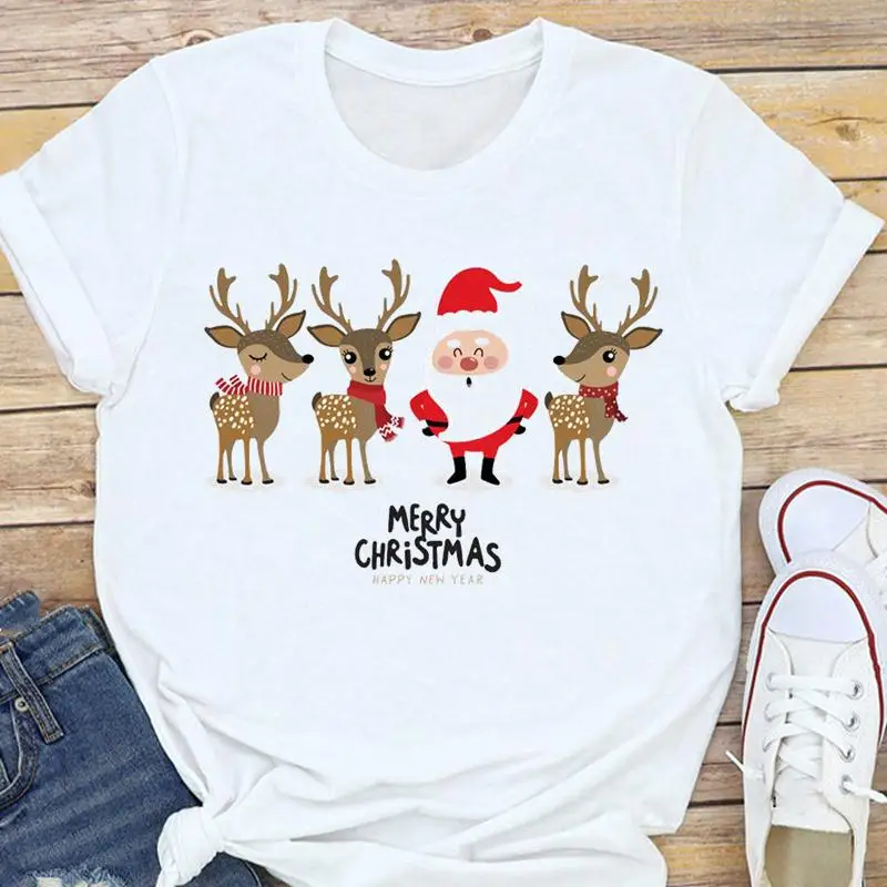 

Женская футболка с рисунком деда мороза, праздничная футболка в стиле 90-х с графическим принтом, новый год