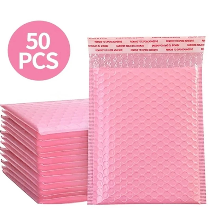 

10/50PCS Bubble Envelope Bag Pink Bubble PolyMailer Self Seal Mailing Bags Padded Envelopes for Magazine Lined Mailer