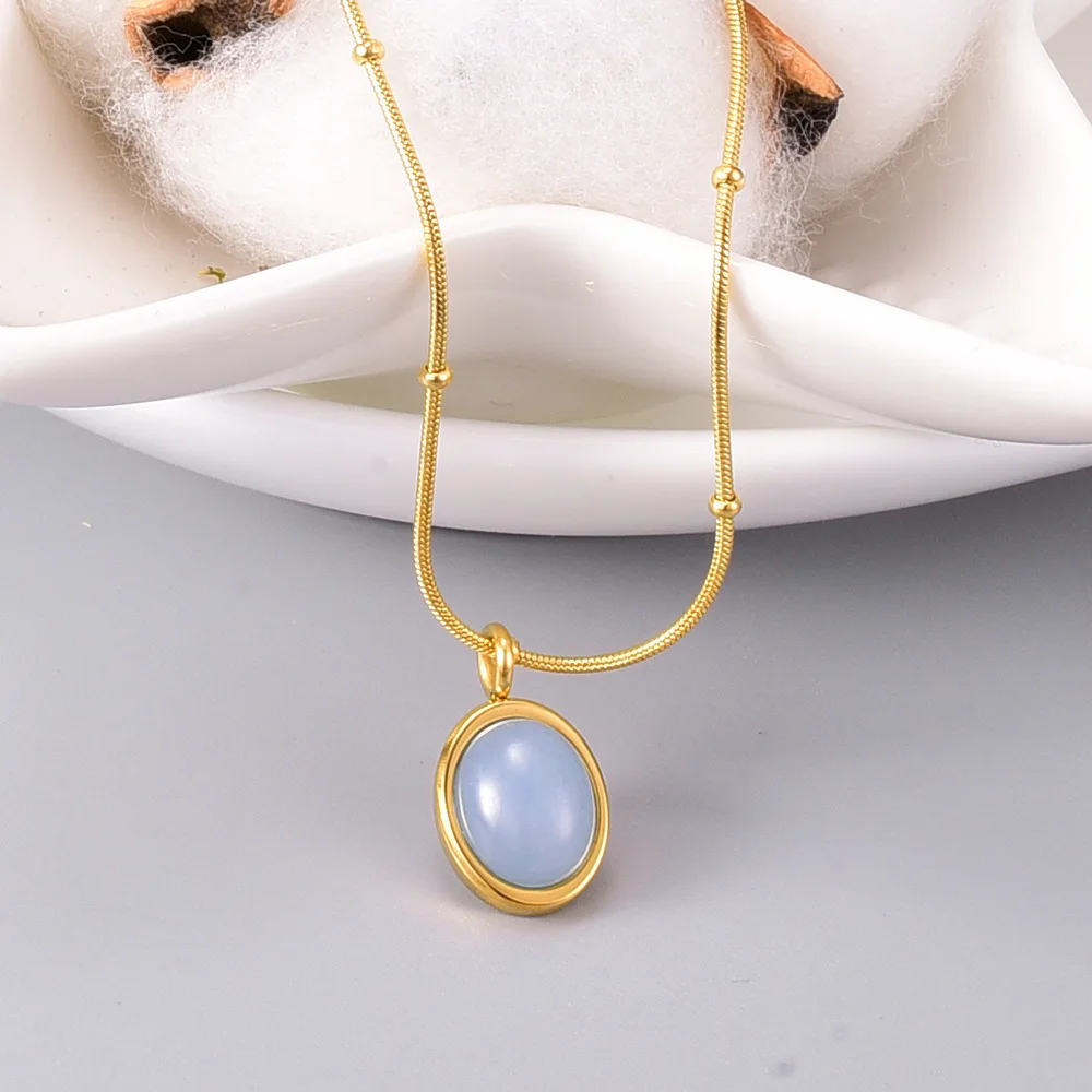 

18K Yellow Gold Blue Oval Aquamarine Necklace for Women Clavicle Chain Wedding Valentine's Day Wedding Jewelry Necklaces Gifts