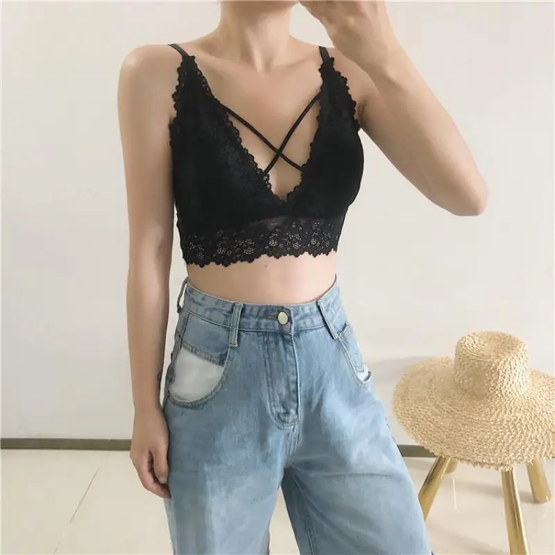 

SVOKOR Vintage Bralette Hollow Out Lace Sexy V-Neck Women Lingerie Beauty Back Cross Push Up Underwear