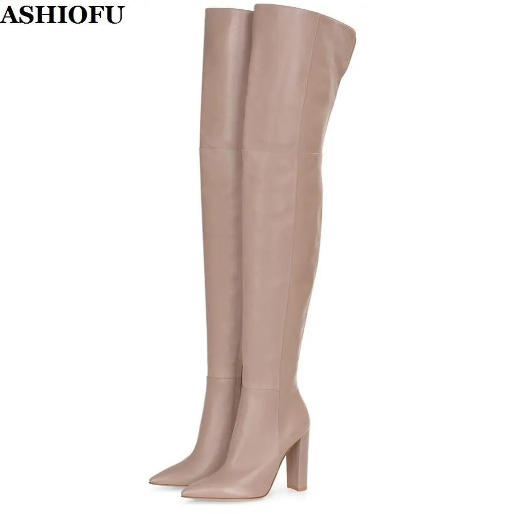 

Женские сапоги ручной работы ASHIOFU, на массивном каблуке, блестящие сапоги до бедра, для ночного клуба, вечевечерние, зимние сапоги