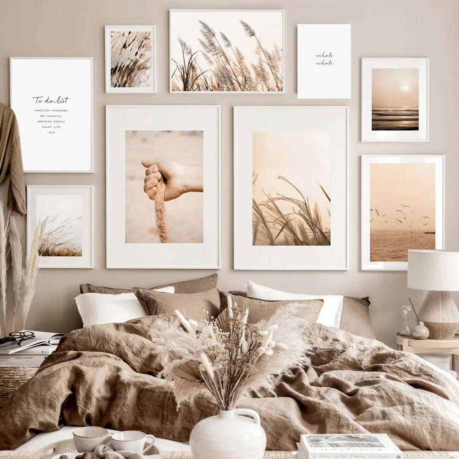 

Sand Reed Grass Sunset Beach Sea Bird Quotes Wall Art Print Canvas Painting Nordic Poster Decoration Pictures For Living Room