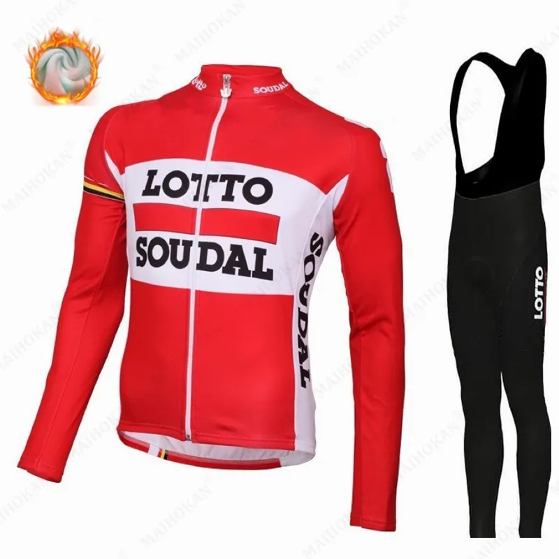 

2021 Team LOTTO Winter Cycling Jersey Bib Set MTB Bike Clothing Mens Ropa Ciclismo Thermal Fleece Bicycle Clothes Cycling Wear