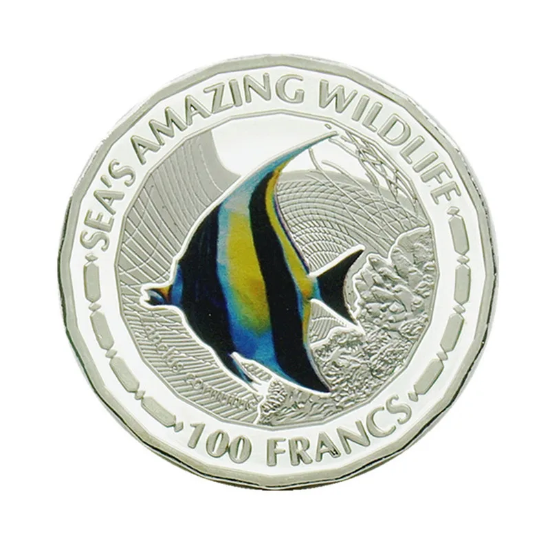 

Republique Du Burundi Angelfish Painted Commemorative Coins 2015 Sea's Amazing Wildlife 100 Francs Silver Badge